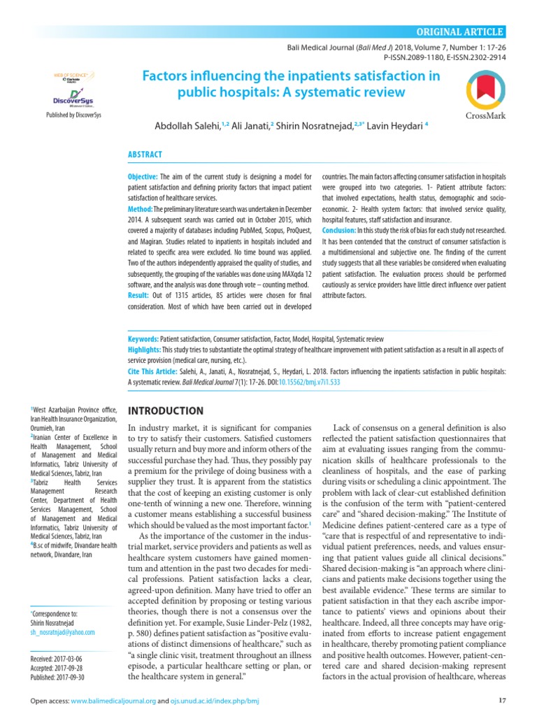 Patient Satisfaction Factors in Hospitals | PDF | Health Care | Patient