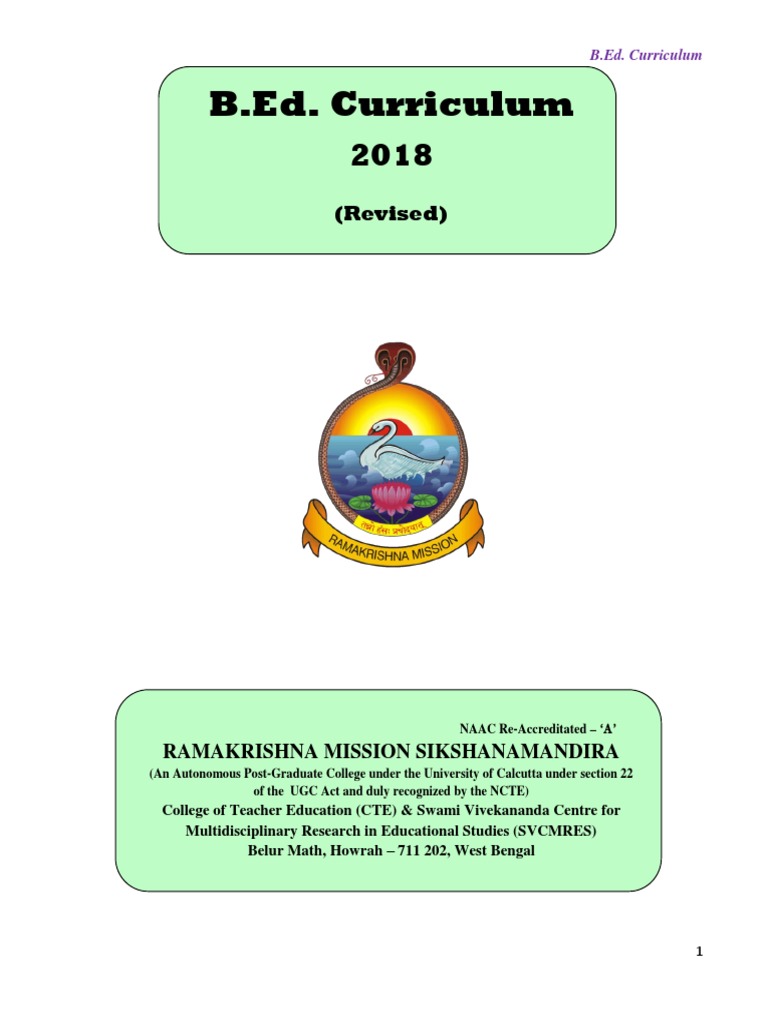 B - Ed Curriculum 2018 - Revised | PDF | Ramakrishna Mission | Swami ...