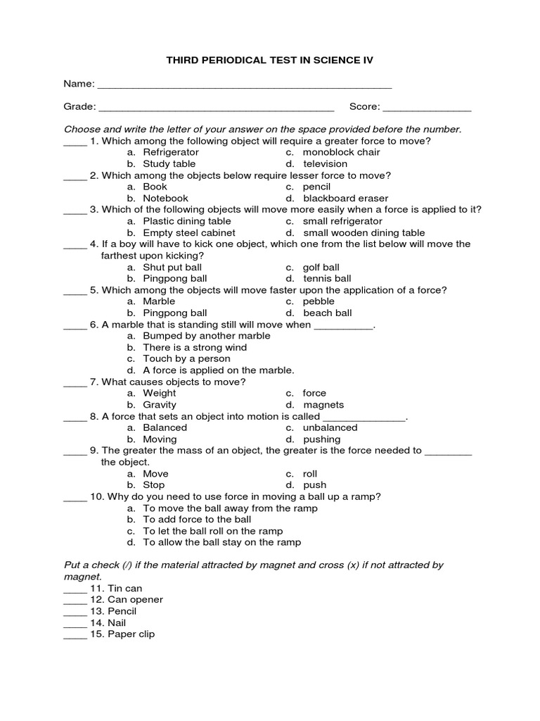 Grade 4 Science Third Periodical Test | PDF | Light | Heat Transfer