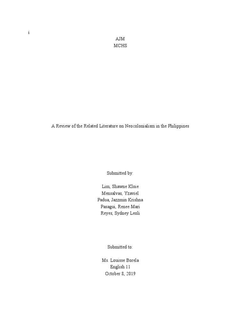Neocolonialism And The Philippines Pdf Philippines English Language