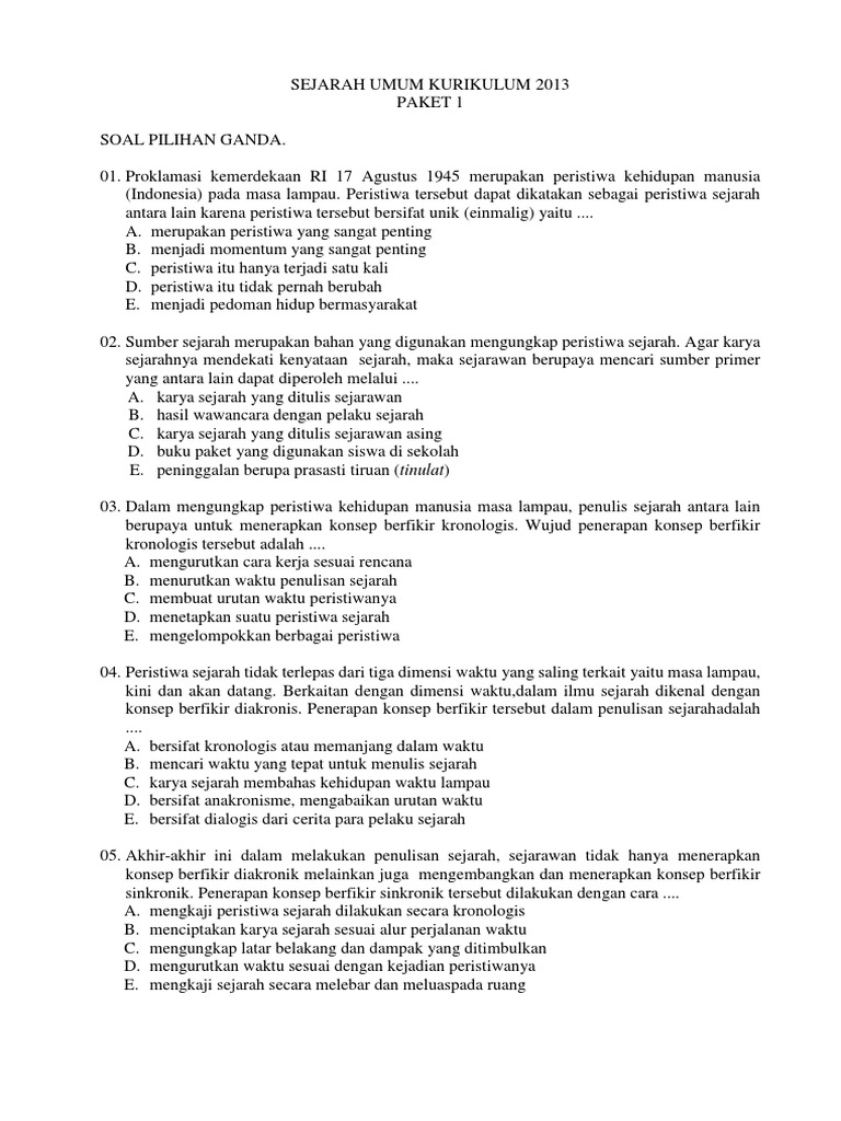 Soal Usbn Sejarah Umum Paket 1 Pdf