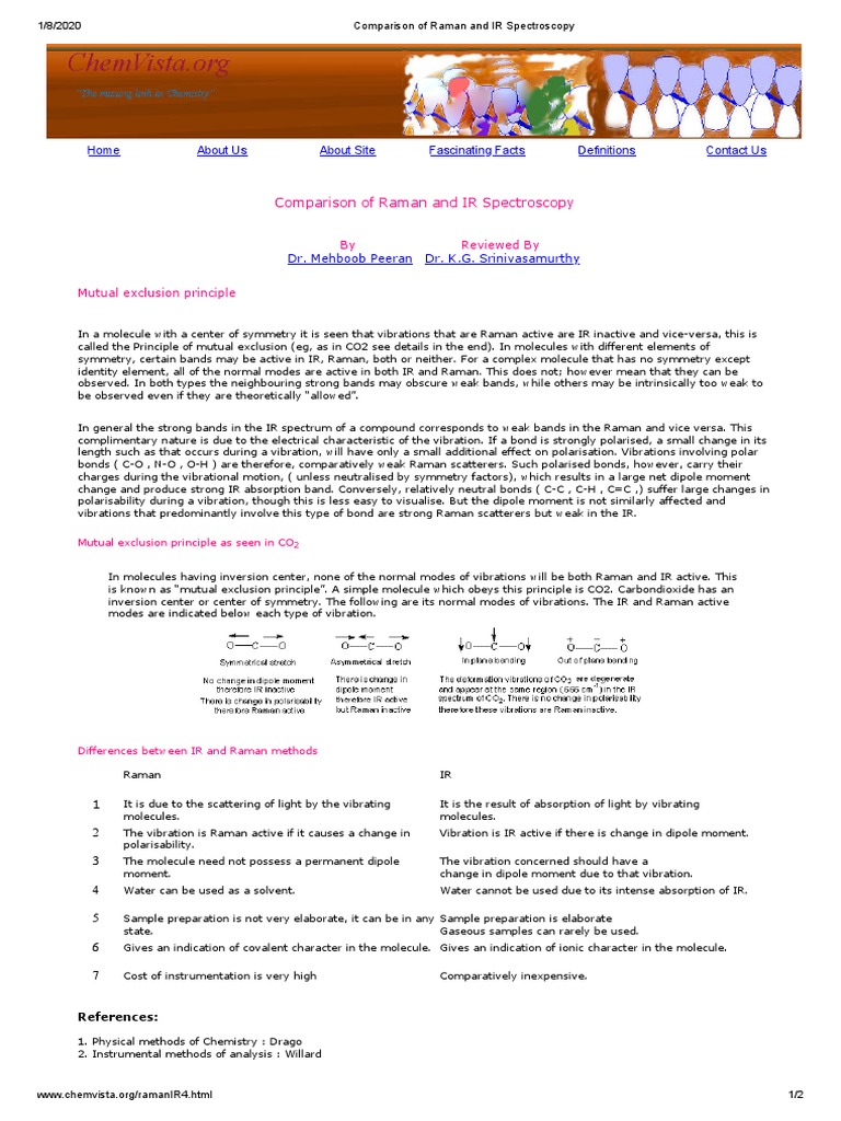 Comparison of Raman and IR Spectros | PDF | Raman Spectroscopy ...