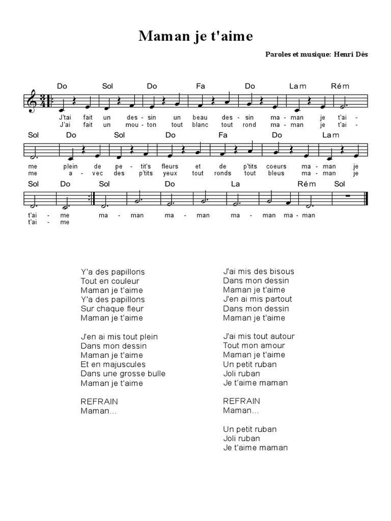 Je T aimais Je T aime Et Je T aimerai Paroles Pdf Maman Je T'aime | PDF