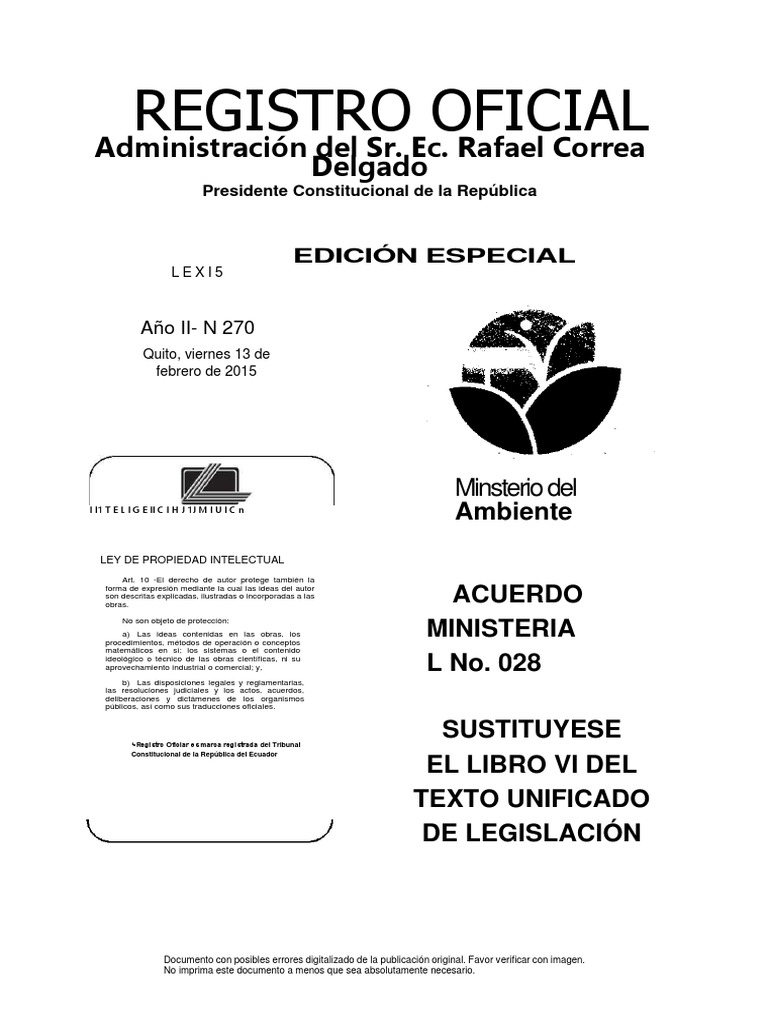 Acuerdo Ministerial 028 - REGISTRO OFICIAL | PDF | Residuos | Entorno ...