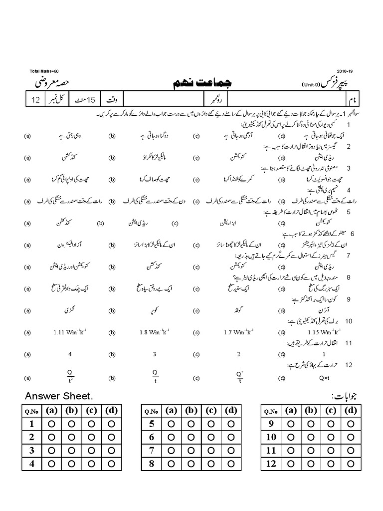 9th Physics Ch 9 U M Test Al Faiz Model Pdf