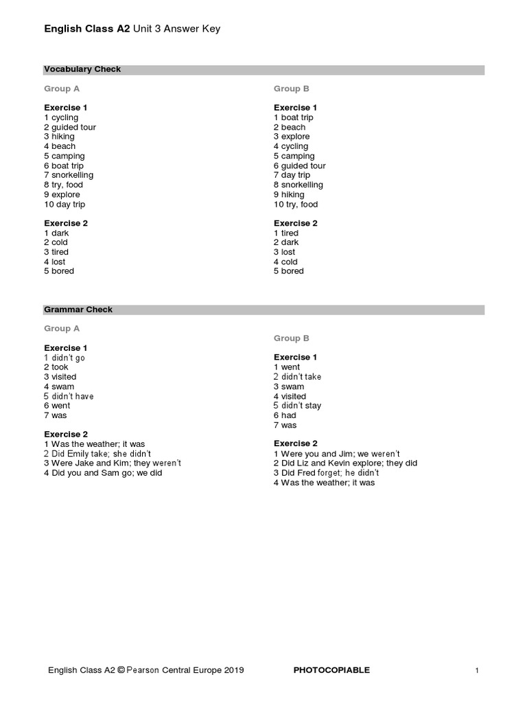 EC - A2 - Tests - Unit 3 Answer Key and Script | PDF