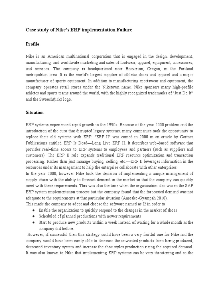 Erp Failure Case Study Nike