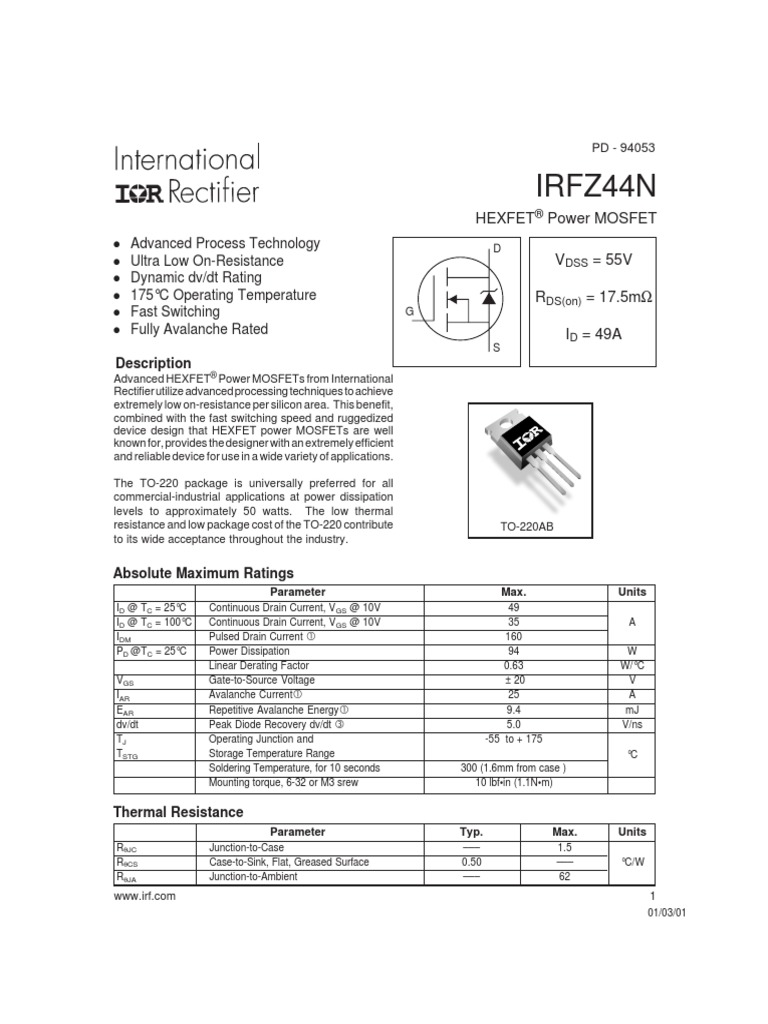Halbleiter Aktive Elemente 17 5mw Pack Of 2 Irfz44n Hexfet Power Mosfet N Channel Transistor 49a 55v Sonstige Halbleiter Aktive