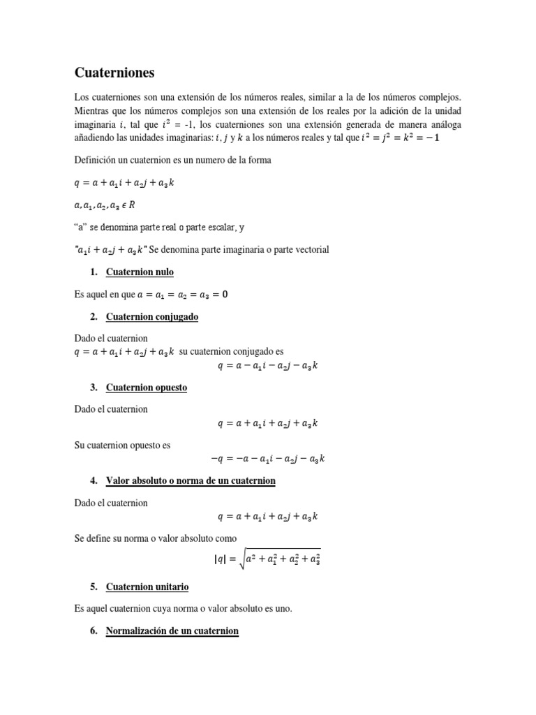 Cuaterniones Parte 1 PDF Matemática Elemental Geometría