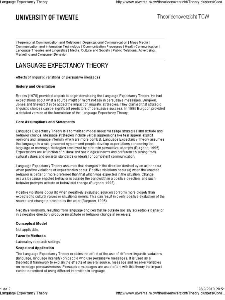 Language Expectancy Theory Overview | PDF | Action (Philosophy) | Cognition