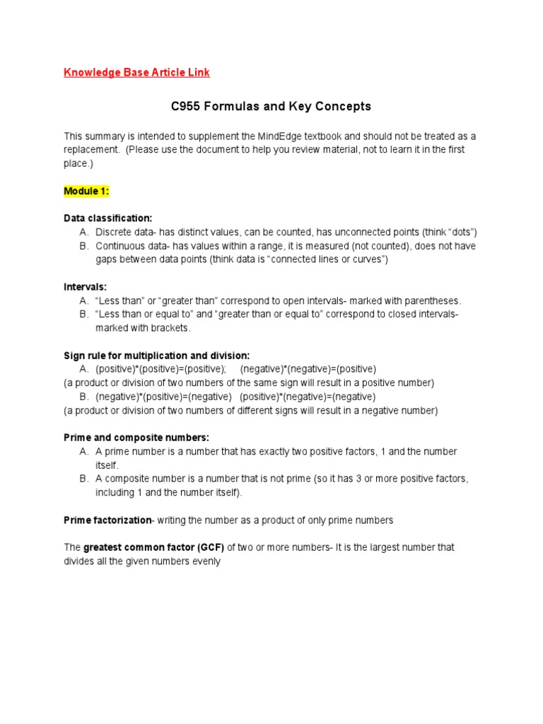 C955 Cheat Sheet: Key Concepts & Formulas | PDF | Mode (Statistics ...