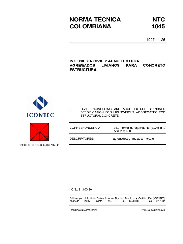 NTC 4045: Agregados Livianos para Concreto | PDF | Celsius | Hormigón