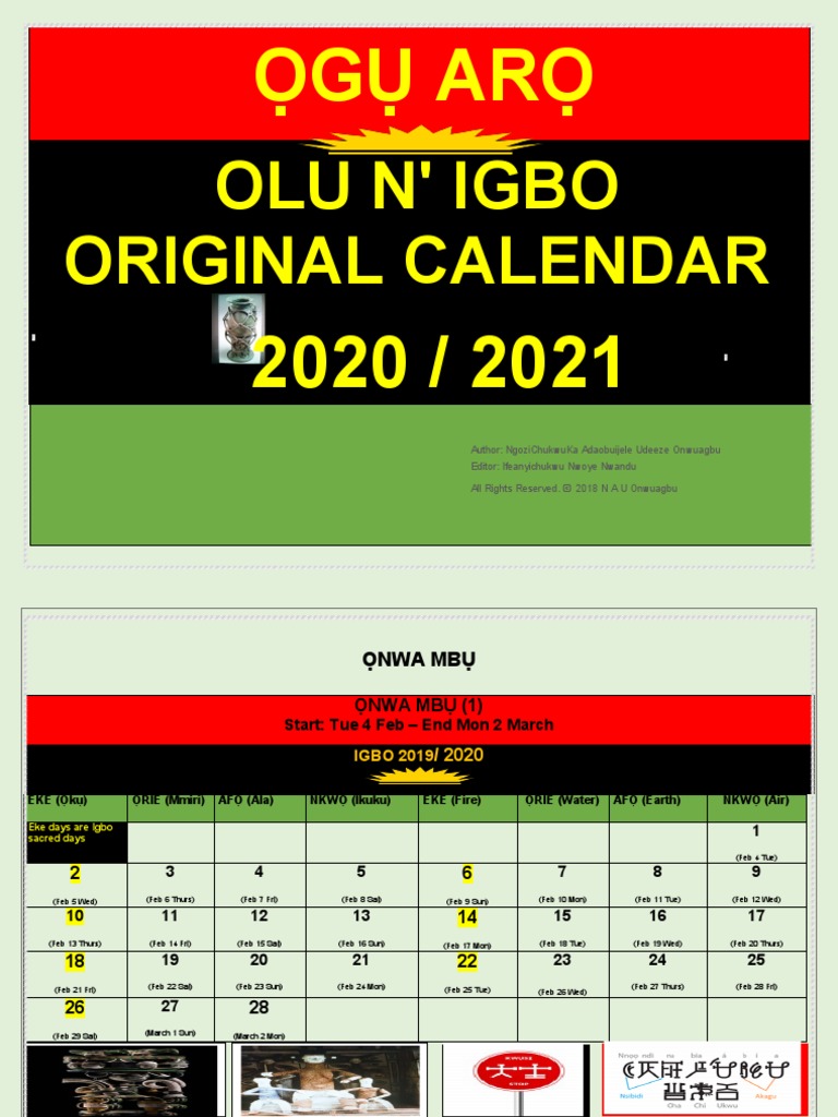 Ogu Aro Olu Na Igbo Original Calendar 202021 Updated Igbo People