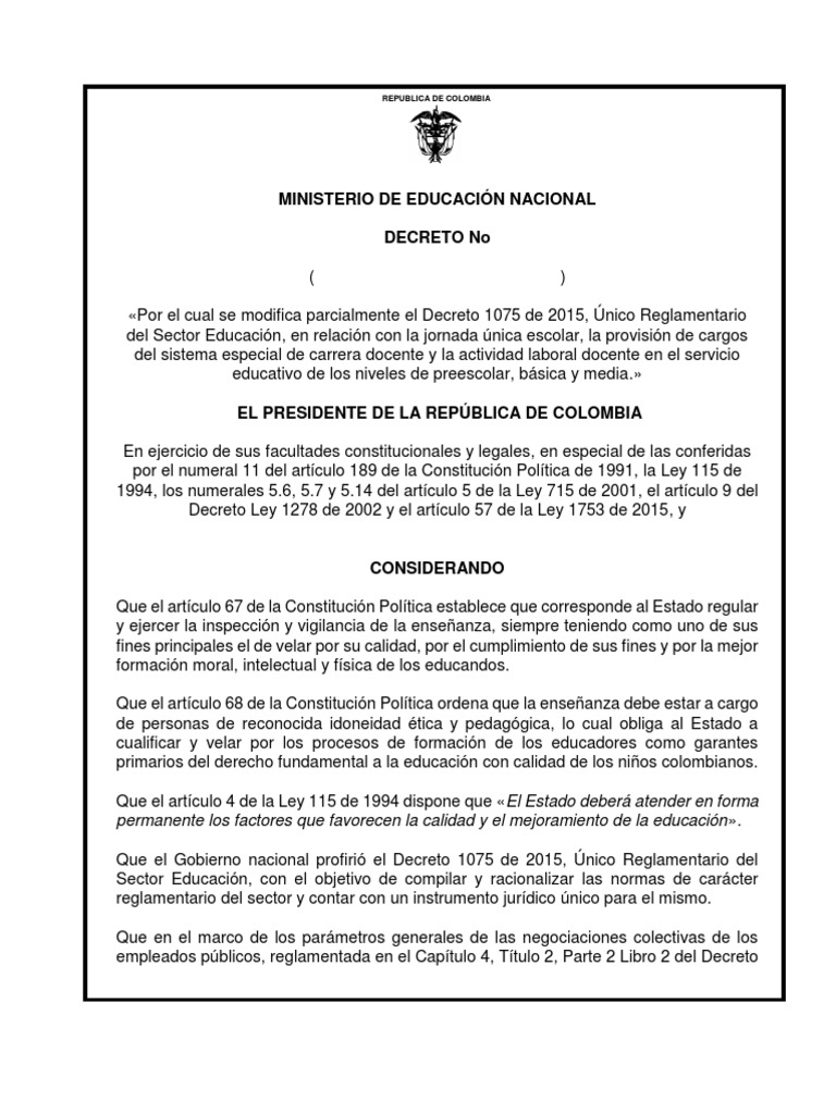 Modificación del Decreto 1075/2015 | PDF | Educación de la primera ...
