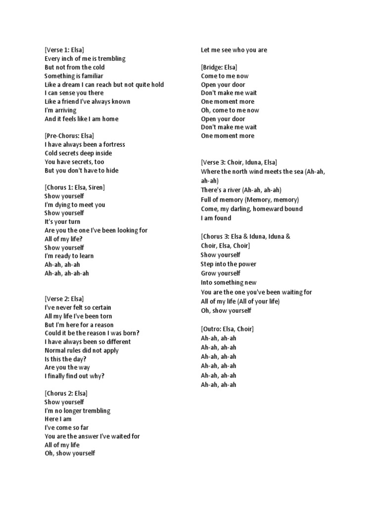 Show Yourself Lyrics PDF Song Structure
