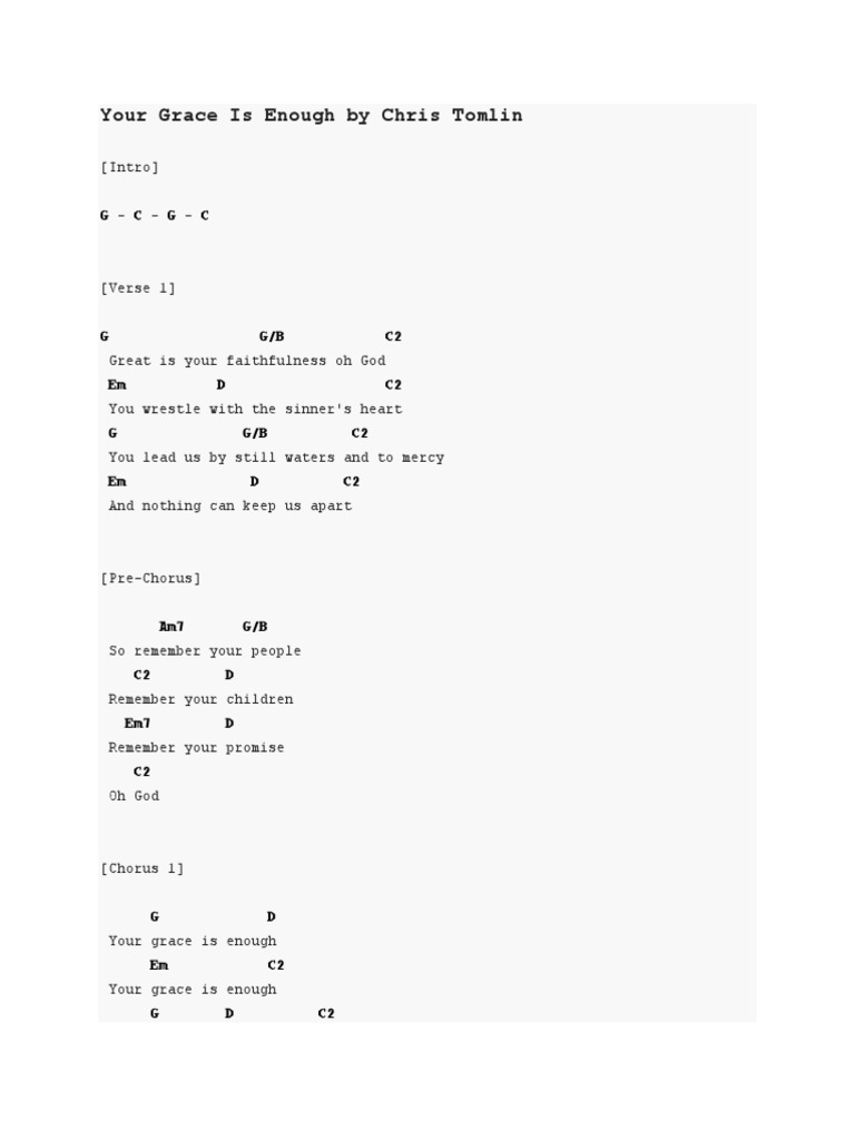 Your Grace Is Enough by Chris Tomlin PDF Song Structure Grace In