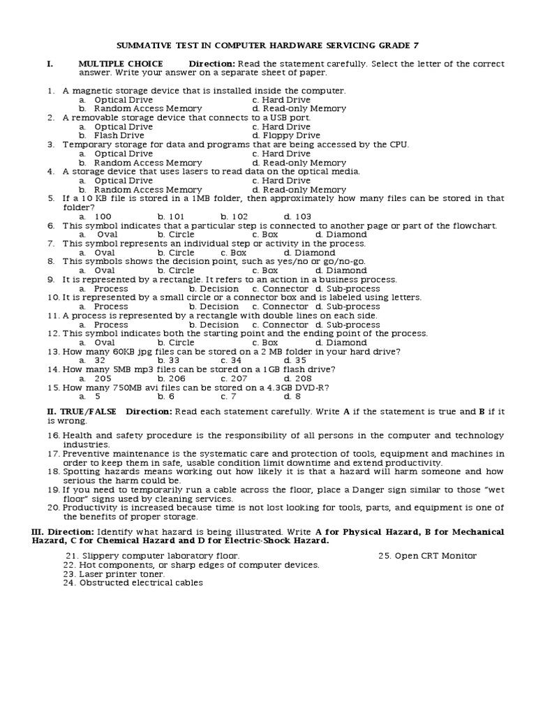 Assessing Computer Hardware Knowledge A Summative Test on Key Concepts Related to Storage