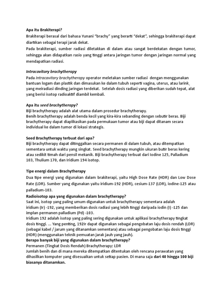 Brakiterapi Adalah Metode Terapi Dalam Bidang Medis Dengan Menempatkan ...