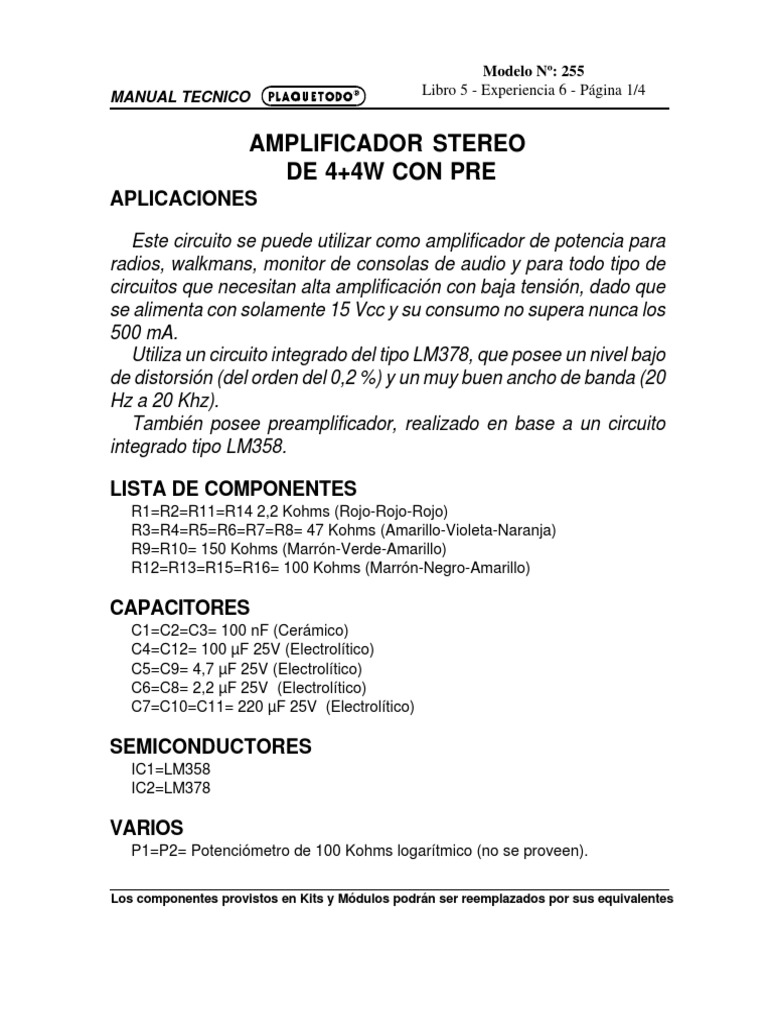 Diagrama Amplificador Estéreo LM378 | PDF | Circuito integrado ...