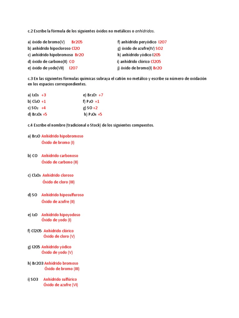 Ejercicios Resueltos Nomenclatura De Oxidos Docx Dioxido De Azufre Elementos Quimicos