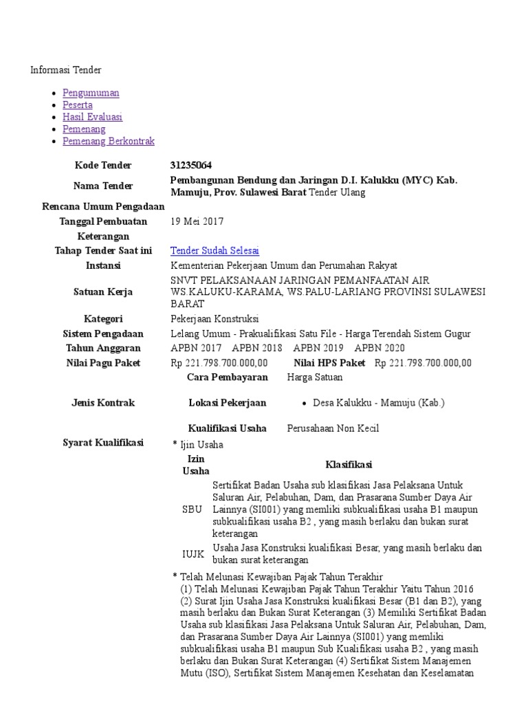 LPSE Kementerian Pekerjaan Umum Dan Perumahan Rakyat - Informasi Tender ...