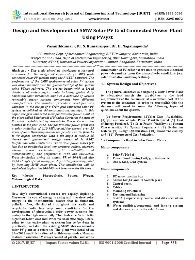 Design and Development of 5MW Solar PV Grid Connected Power Plant PDF ...