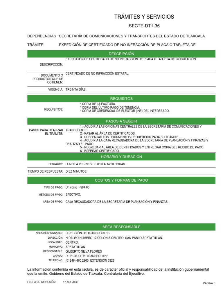 Trámites y Servicios EXPEDICIÓN DE CERTIFICADO DE NO INFRACCIÓN DE