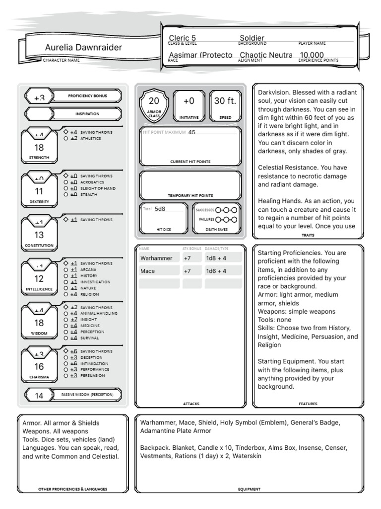 Aurelia Dawnraider PDF Dungeons & Dragons Leisure