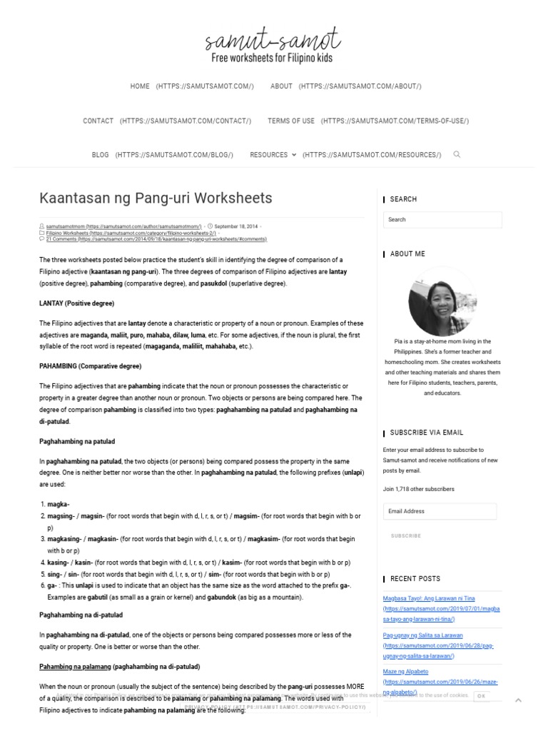 Kaantasan Ng Pang Uri Worksheets Samut Samot Pdf Adjective Noun