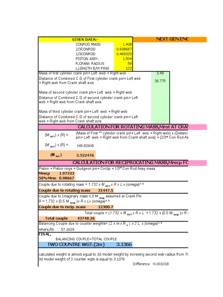 Engine Crankshaft Balancing Calculation PDF Rotating Machines