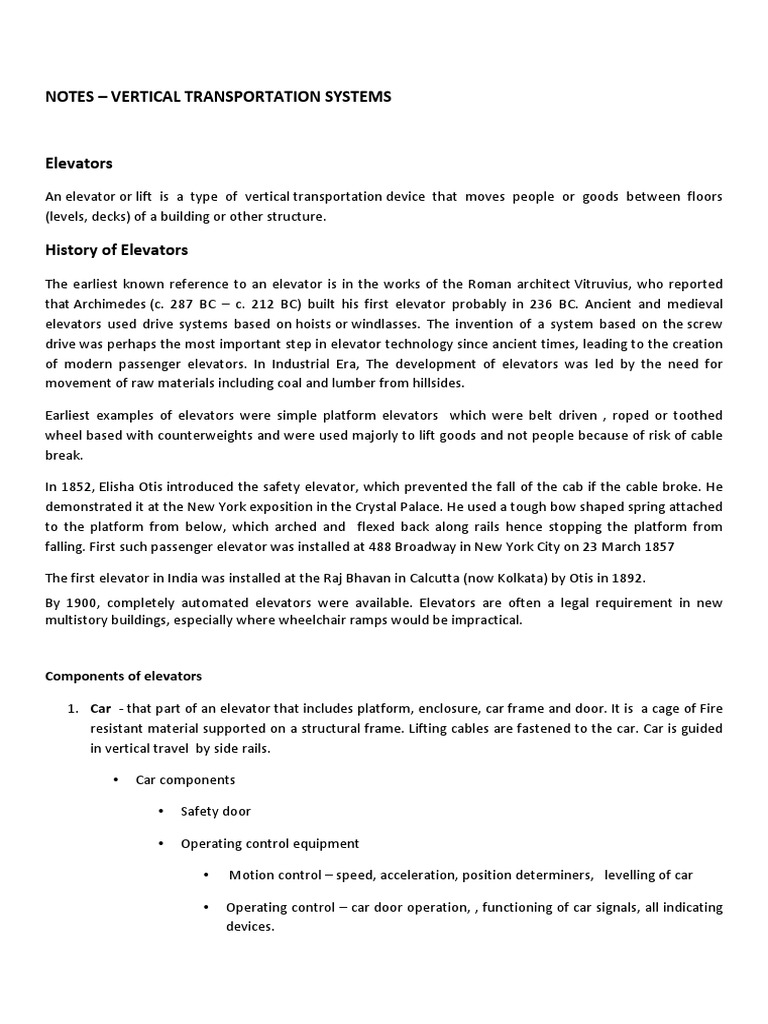 Elevator Notes PDF