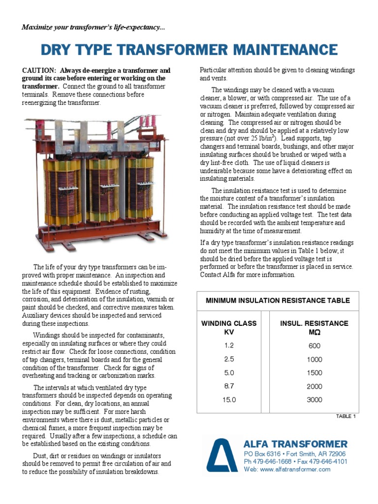 Dry Transformer Maintenance PDF | PDF | Transformer | Insulator ...