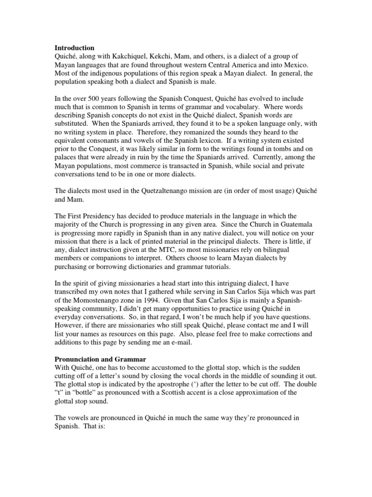 Quiche PDF Spanish Language Dialect