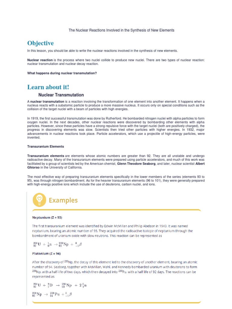 Nuclear Reactions for New Element Synthesis | PDF | Nuclear Reaction ...