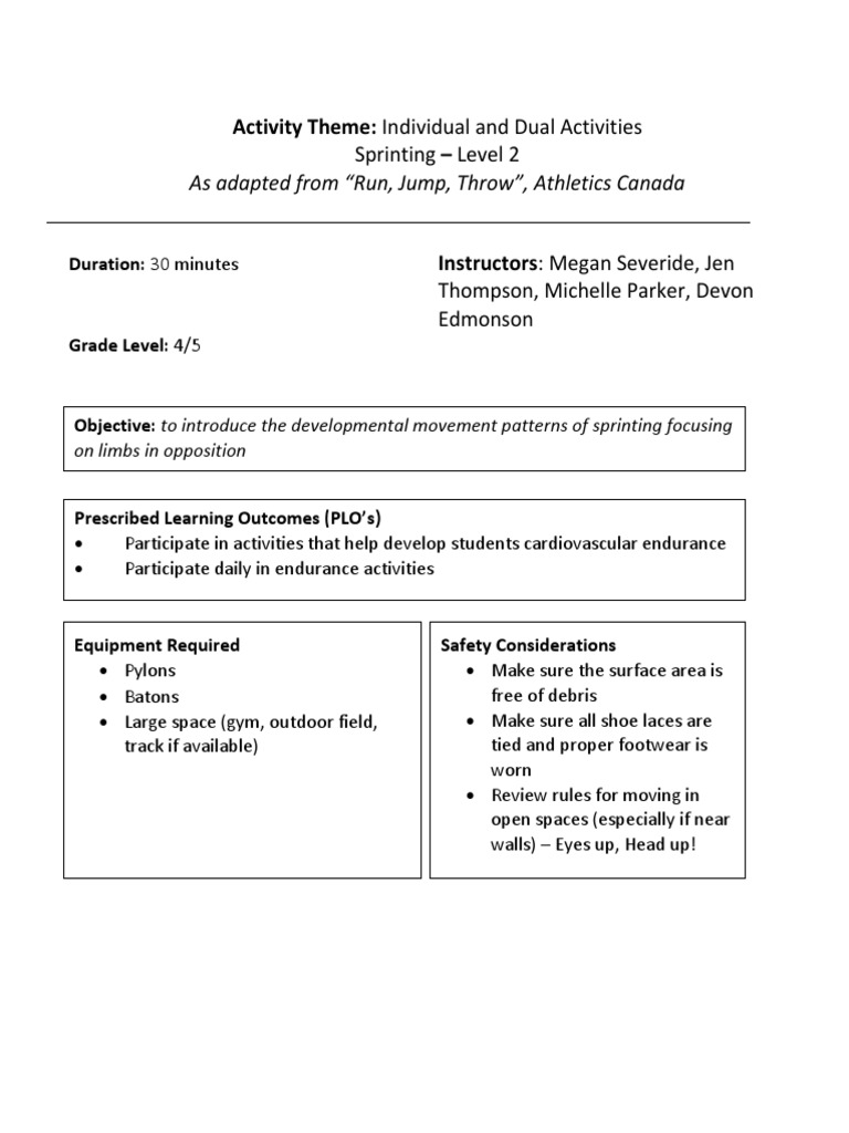 Edcp 320 Lesson Plan Download Free Pdf Running Walking