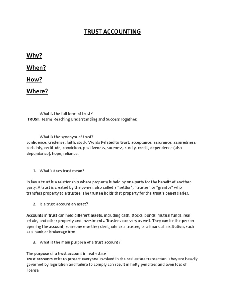 Trust Accounting PDF Trust Law Trustee