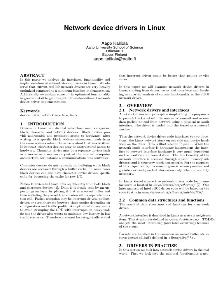 Network Device Drivers in Linux Sub1 PDF Device Driver Network