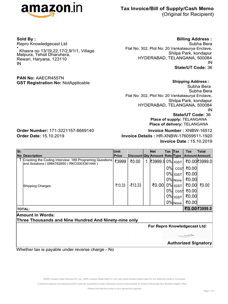 Book Bill Format Amazon PDF Invoice Business, 46 OFF