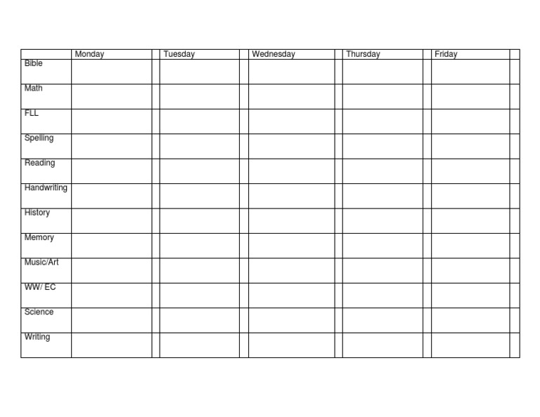 Weekly Assignment Sheet PDF