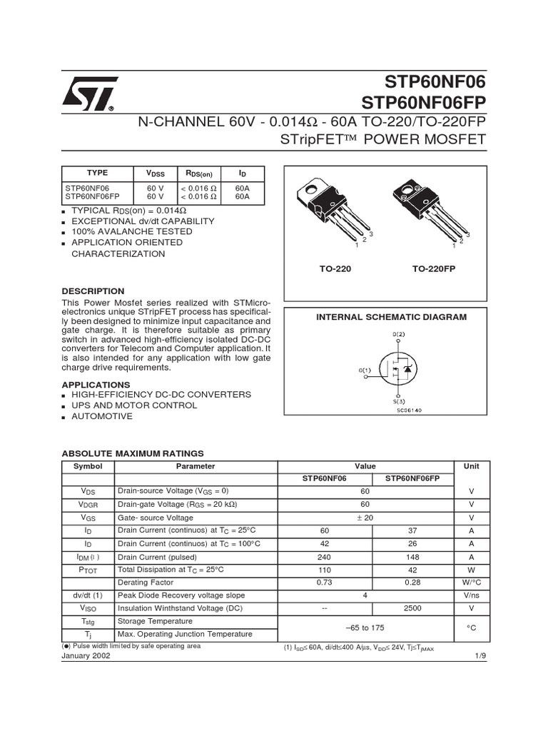 60NF06 PDF | PDF | Field Effect Transistor | Mosfet
