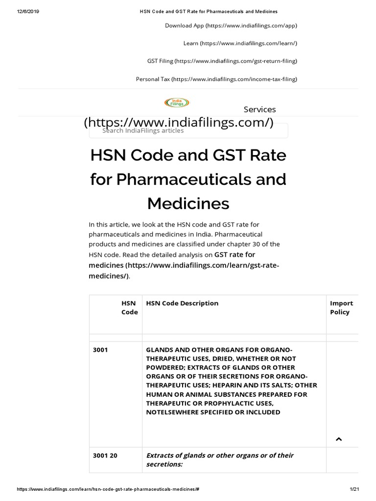 Hsn Code And Gst Rate For Pharmaceuticals And Medicines Pdf Vaccines Medical