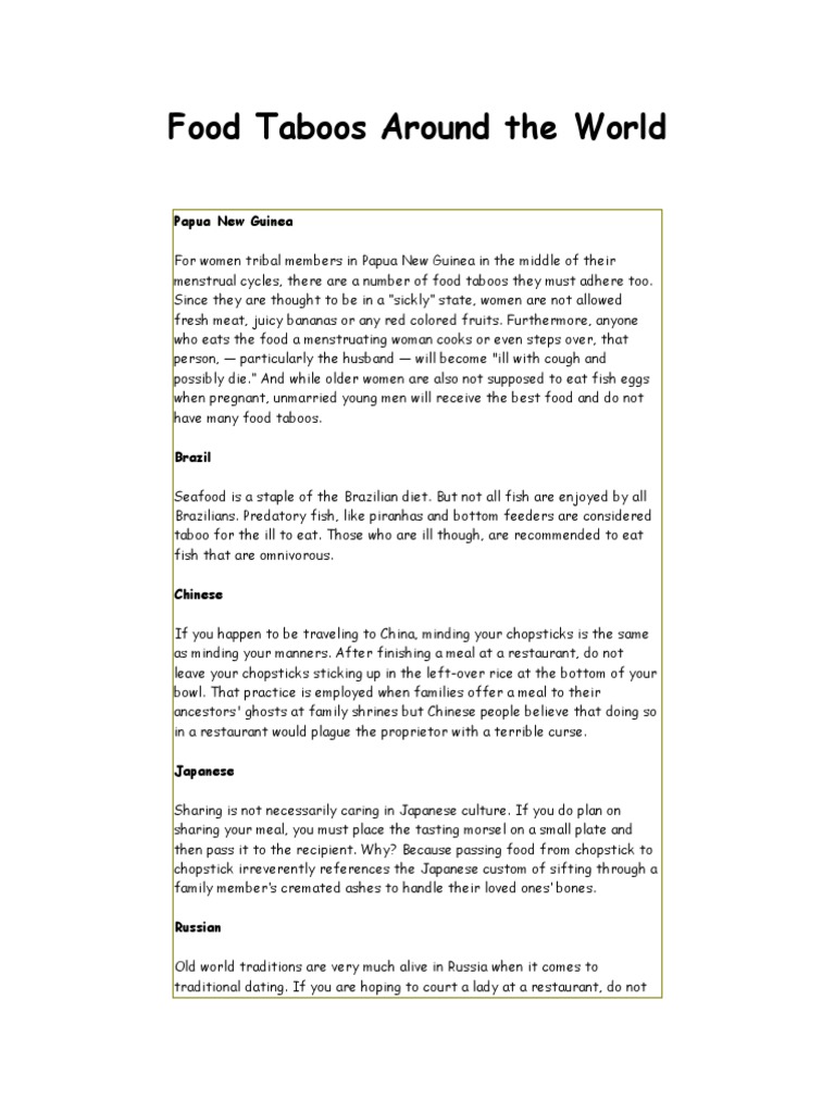Food Taboos Around The World PDF Food And Drink Eating Behaviors