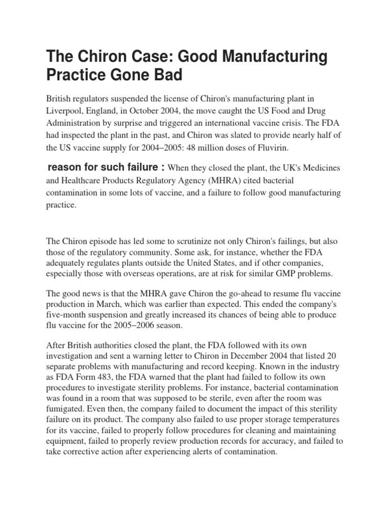 Chiron's GMP Failures and Media Filling | PDF | Food And Drug ...
