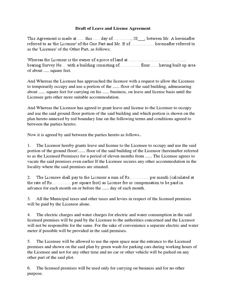 Leave and License Agreement PDF License Taxes