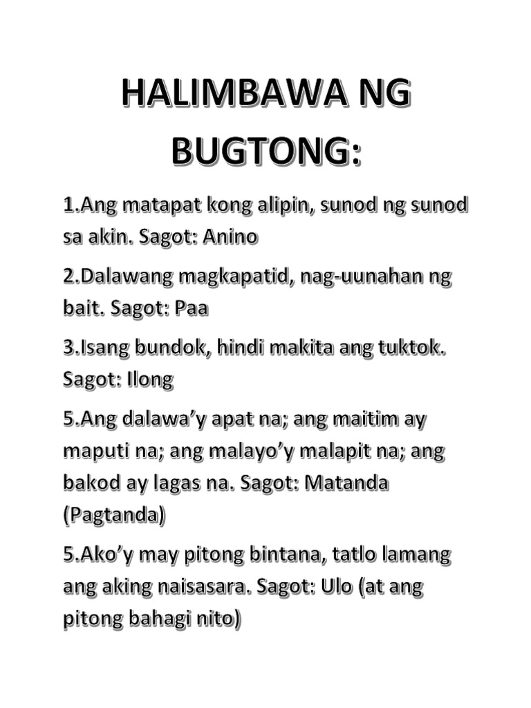 Halimbawa Ng Bugtong Ng Waray - Ng Halimbawa 2021