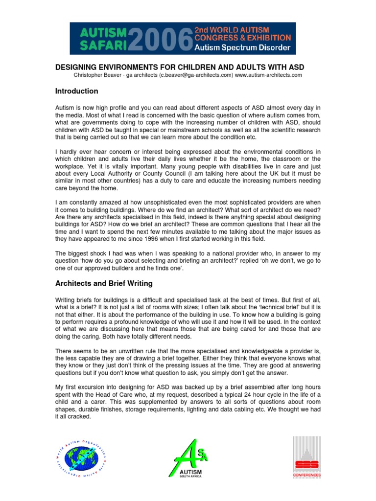 Designing Spaces for ASD Needs | PDF | Autism Spectrum | Lighting
