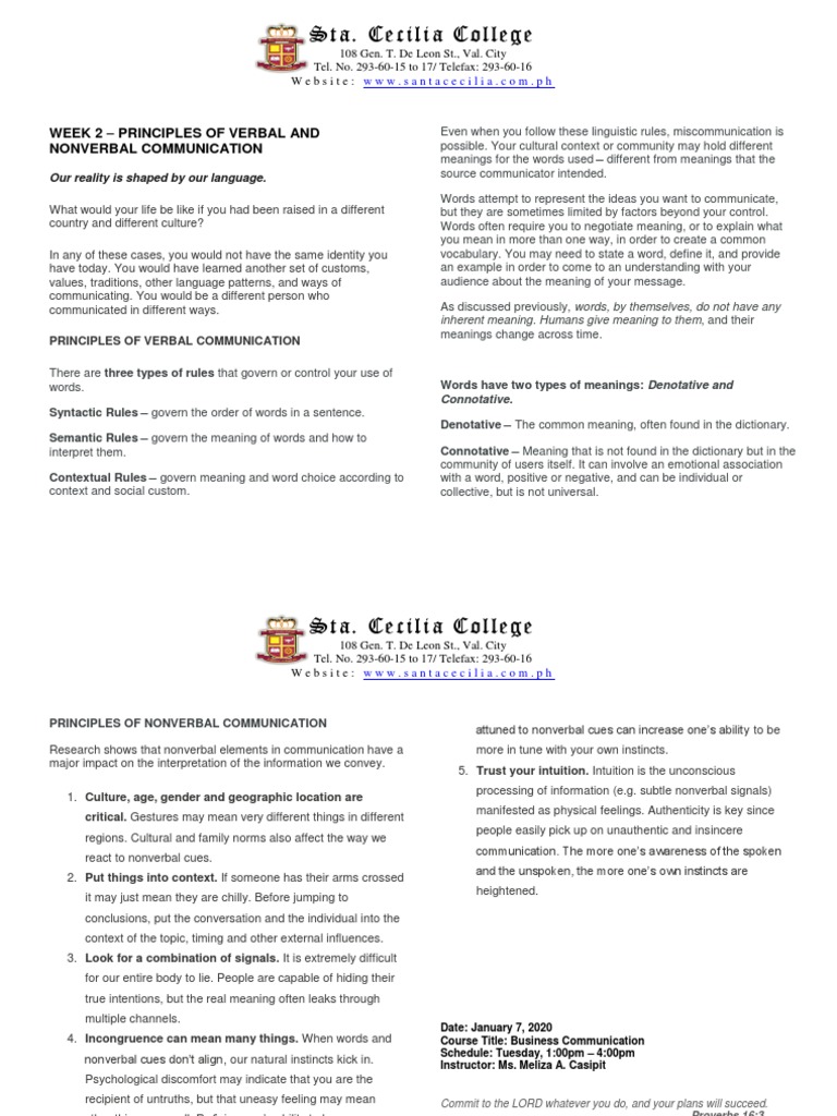 Principles of Verbal and Non-Verbal Communication | Download Free PDF ...