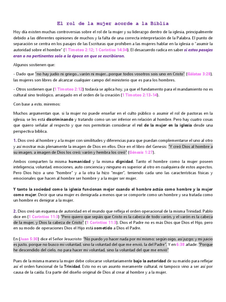 Rol de la Mujer en la Iglesia según la Biblia | PDF | Pablo el apóstol ...