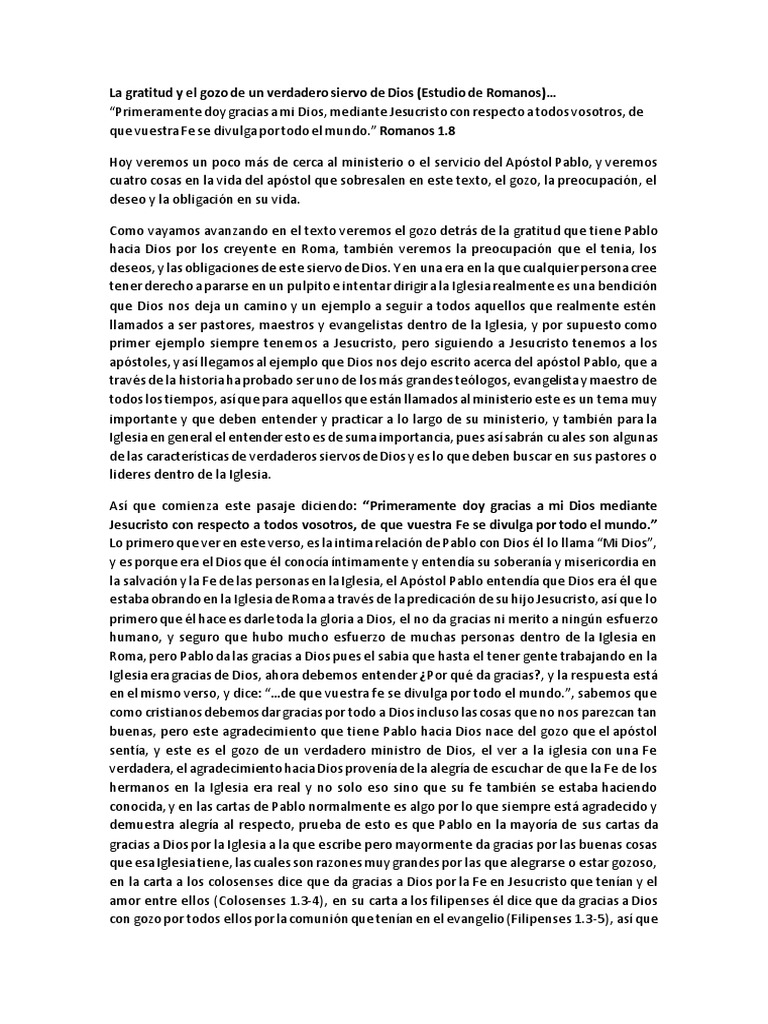 La Gratitud y El Gozo de Un Verdadero Siervo de Dios PDF | PDF | Fe ...