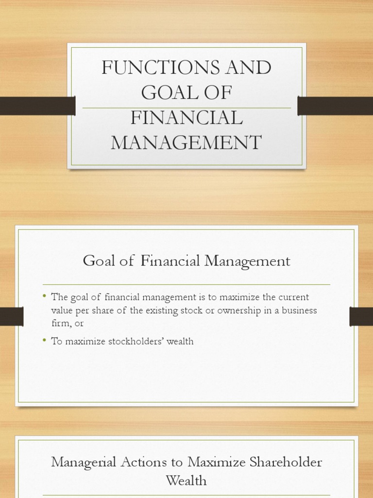 Functions and Goal of Financial Management PDF Stocks Money